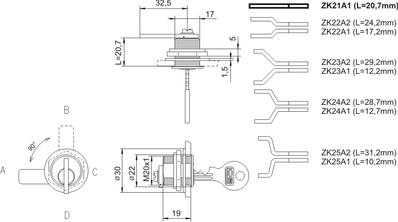 Zamek kasetkowy ZK21-A1 LOB/ASSA-ABLOY z krzywką prostą - obrazek 3