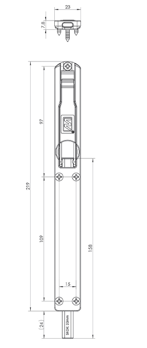Rygiel czołowy do PCV WALA WN2 219 x23mm srebrny