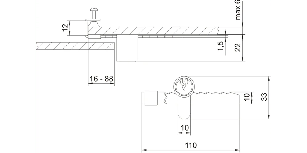 Zamek gablotowy ZG-02 LOB/ASSA-ABLOY uniwersalnie lewy/prawy - obrazek 3