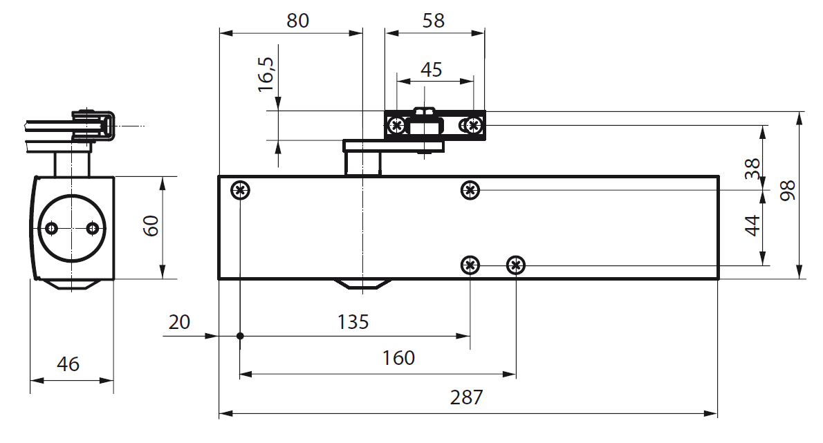 Samozamykacz (siłownik bez ramienia) GEZE TS 4000 EN 1-6 waga drzwi max. 120kg brąz (102790)
