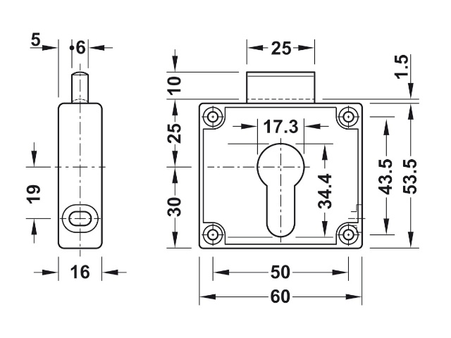 Zamek ryglowy wierzchni 60mm HAFELE 225.91.705 pod wkład nikiel