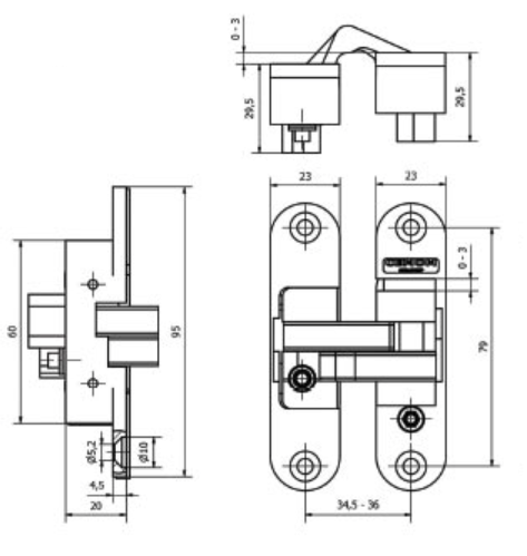 Zawias niewidoczny POLSOFT model W978 satyna/srebrny